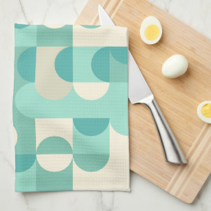 Taupe Beige Teal Blue Mint Grönt Circles Mönster Kökshandduk