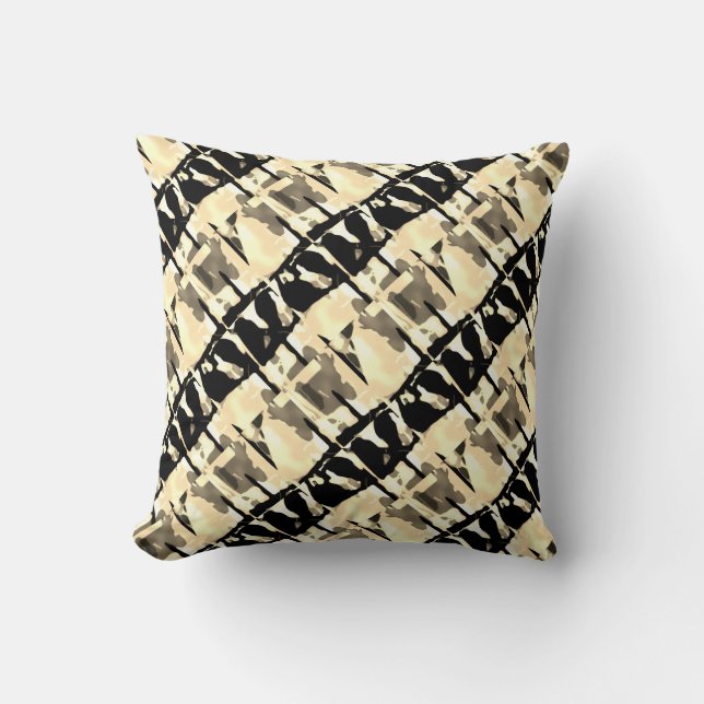 Taupe Black Beige Slande Abstrakt Small Tiles Kudde (Framsida)