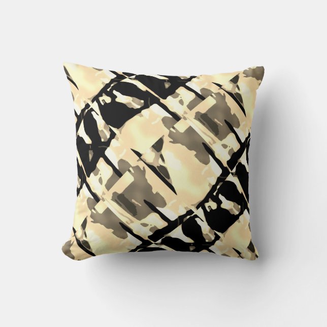 Taupe Black Beige Slanted Abstrakt Large Tiles Kudde (Framsida)