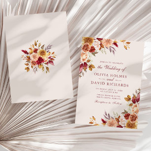 Taupe Blommig Bröllop Elegant Neutral Boho Inbjudningar