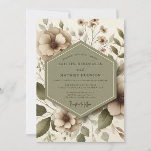 Taupe Blommig Eterisk Bröllop Inbjudningar