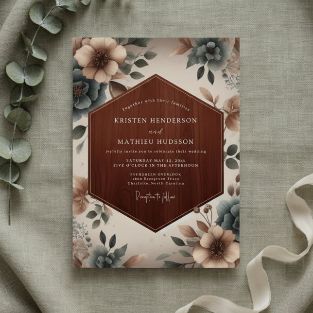 Taupe Blommig Eterisk Bröllop Inbjudningar (Skapare uppladdad)