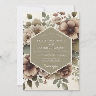 Taupe Blommig Romantisk Bröllop Inbjudningar