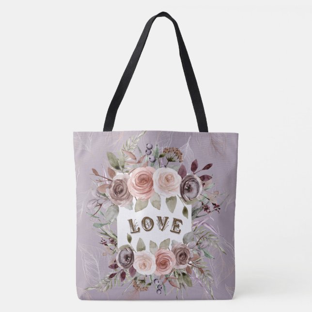  Taupe Blommigt Bouquet av Kärlek Mode Tote Tygkasse (Framsida)