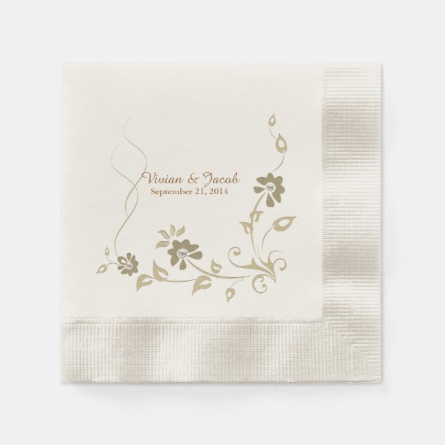 Taupe Blommigt Personligt bröllp Napkins Pappersservett (Framsidan)