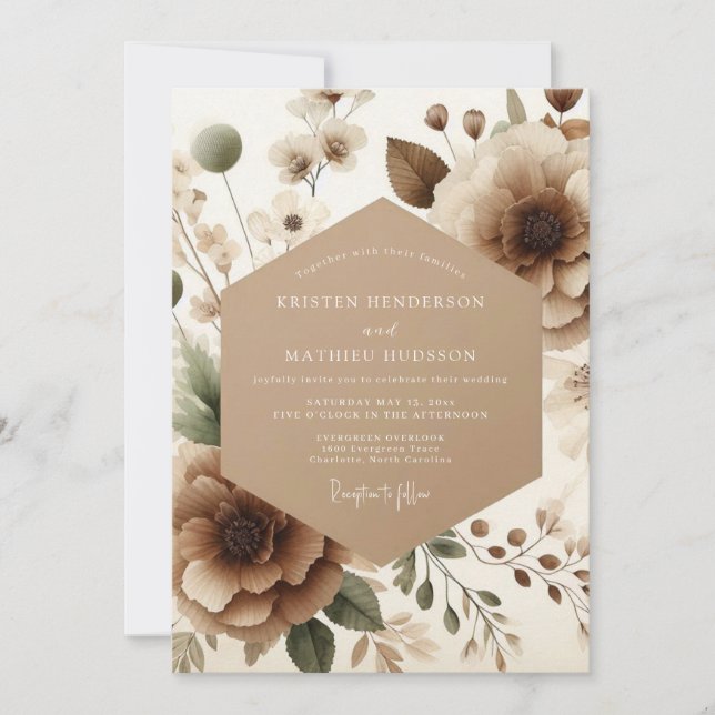 Taupe Bloom Romance Wedding Inbjudningar (Framsida)