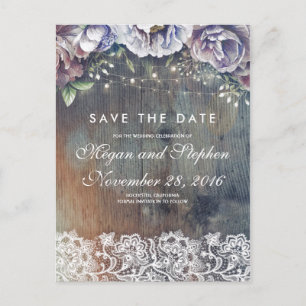 Taupe, Blue och Maroon Blommigt Rustic Spara datum Meddelande Vykort