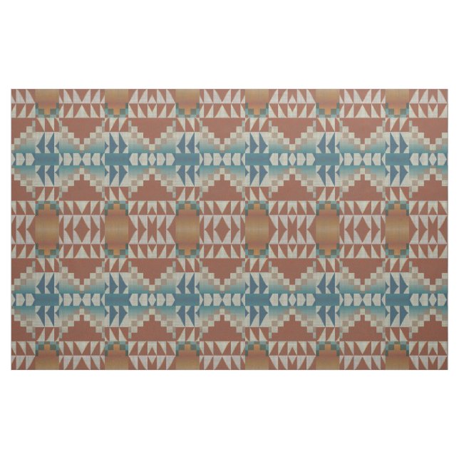 Taupe Blue Teal Burnt Orange Brown Ethnic look Tyg (Fat Quarter)