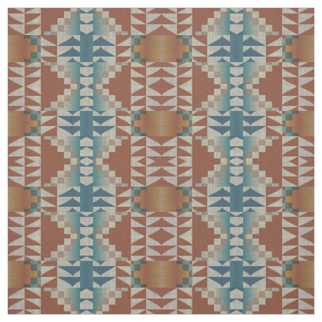 Taupe Blue Teal Burnt Orange Brown Ethnic look Tyg (Provkarta)