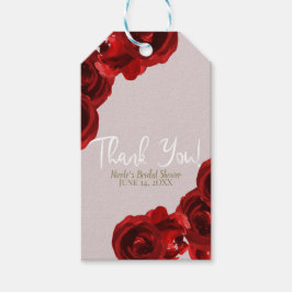 Taupe Blush Röda Akvarellrosor Modern Bröllop Presentetikett