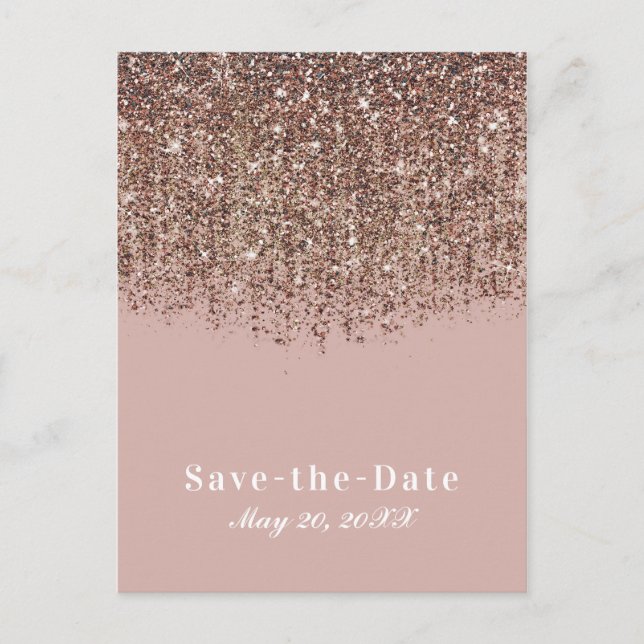Taupe Blush Rosa Brons Glitter Spara Datum Meddelande Vykort (Framsida)