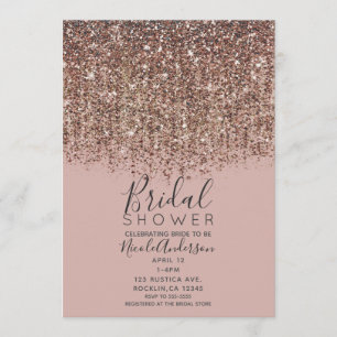 Taupe Blush Rosa Brons Guld Glitter Bröllopsfest Inbjudningar