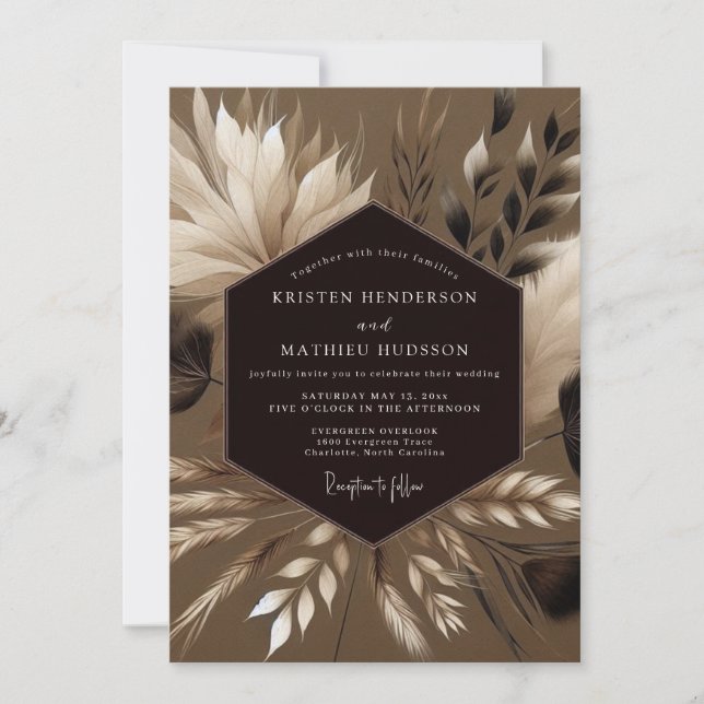 Taupe Bohemian Pampas Wedding Inbjudningar (Framsida)