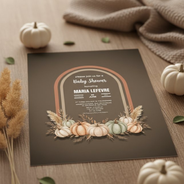 Taupe Boho Arch Pumpkin Fall Baby Shower Inbjudningar (Taupe Boho Arch Pumpkin Fall Baby Shower Invitation)