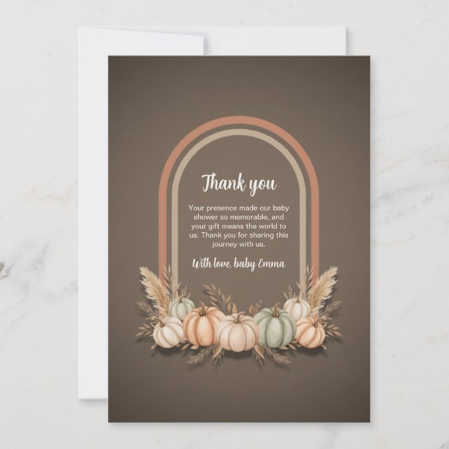 Taupe Boho Arch Pumpkin Fall Baby Shower Tack Kort (Framsida)