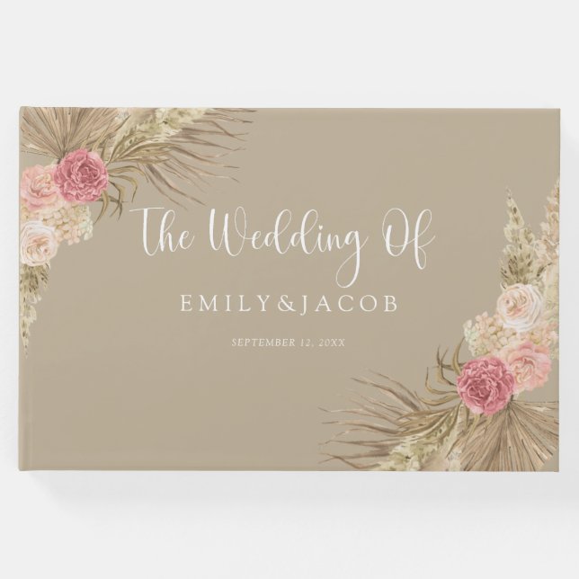 Taupe Boho Blommigt Bröllop Gästböcker (Framsida)