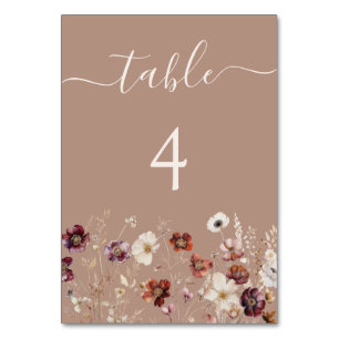 Taupe Boho Fall Wildblomma Bröllop Bordsnummer