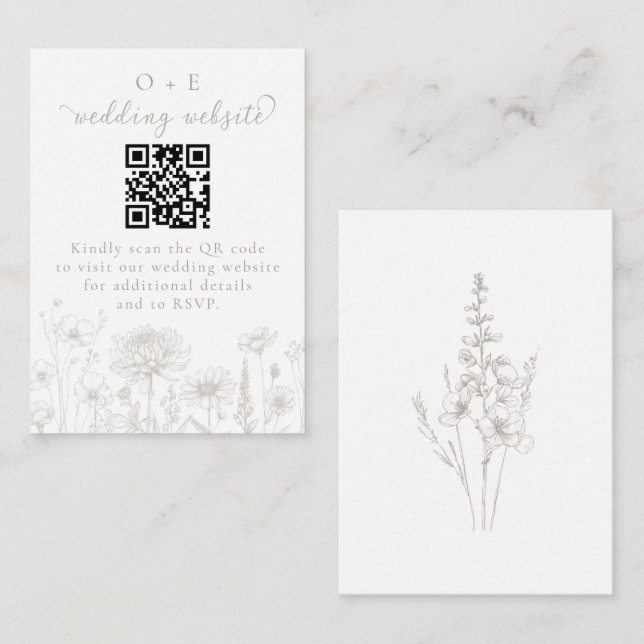 Taupe Botanical Minimal Wedding Website QR Code Tilläggskort (Fram/baksida)