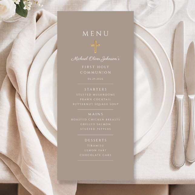 Taupe Boy First Communion Meny (Taupe Boy First Communion Menu)
