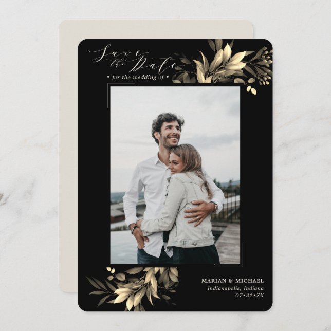 Taupe Bröllop och rygg Spara Datumet (Fram/baksida)