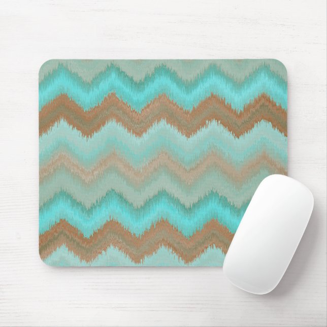 Taupe Brown Aqua Turquise Ikat Zigzag Mönster Musmatta (Med mus)