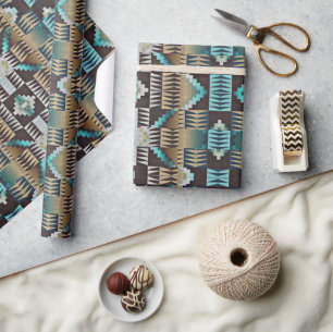 Taupe Brown Beige Aqua Turquise Blue Tribe Art Presentpapper