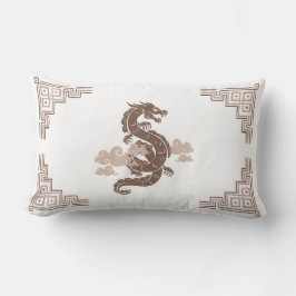 Taupe Brown Chinoiserie Dragon and Clouds Lumbarkudde