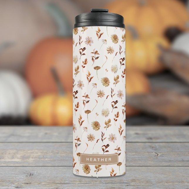 Taupe Brown Fall Watercolor Botanical Monogrammed (Taupe Brown Fall Watercolor Botanical Monogrammed Thermal Tumbler
)