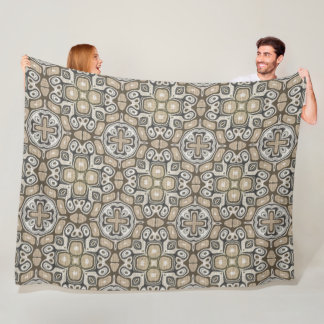 Taupe Brown Grått Beige Hip Bohemian Art Motif Fleecefilt