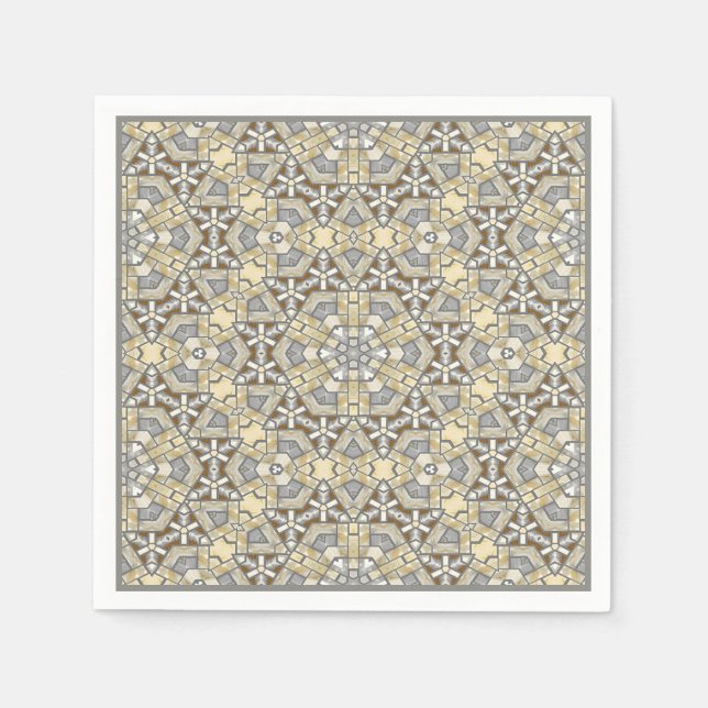 Taupe Brown Grått Beige Mosaic Kaleidoscope Mönste Pappersservett (Framsidan)