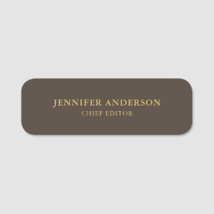 Taupe Brown & Guld Färg Professionell Modern Plain Namnbricka