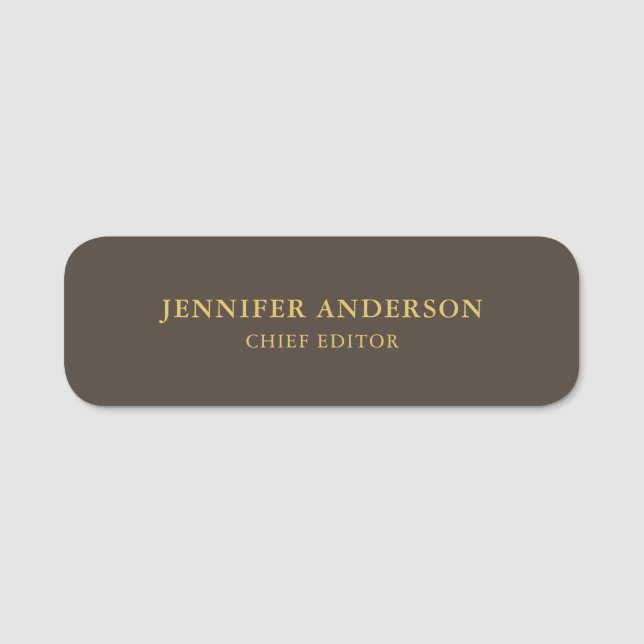 Taupe Brown & Guld Färg Professionell Modern Plain Namnbricka (Framsida)