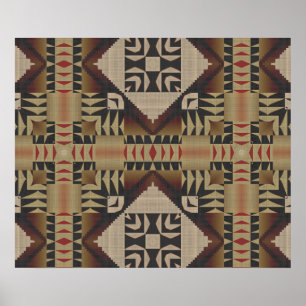 Taupe Brown Mörk Red Black Ethnic Tribal Mosaic Poster