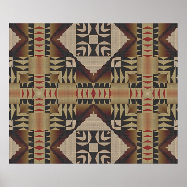 Taupe Brown Mörk Red Black Ethnic Tribal Mosaic Poster (Framsidan)