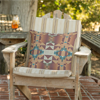 Taupe Brown Orange Teal Blue Grönt Tribal Art Kudde