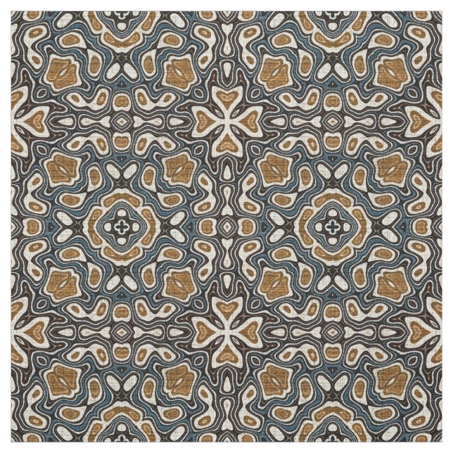 Taupe Brown Teal Blue Bali Batik Stil Mönster Tyg (Provkarta)