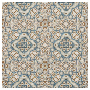 Taupe Brown Teal Blue Bali Batik Stil Mönster Tyg