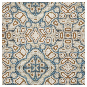 Taupe Brown Teal Blue Bali Batik Stil Mönster Tyg
