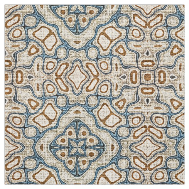 Taupe Brown Teal Blue Bali Batik Stil Mönster Tyg (Provkarta)
