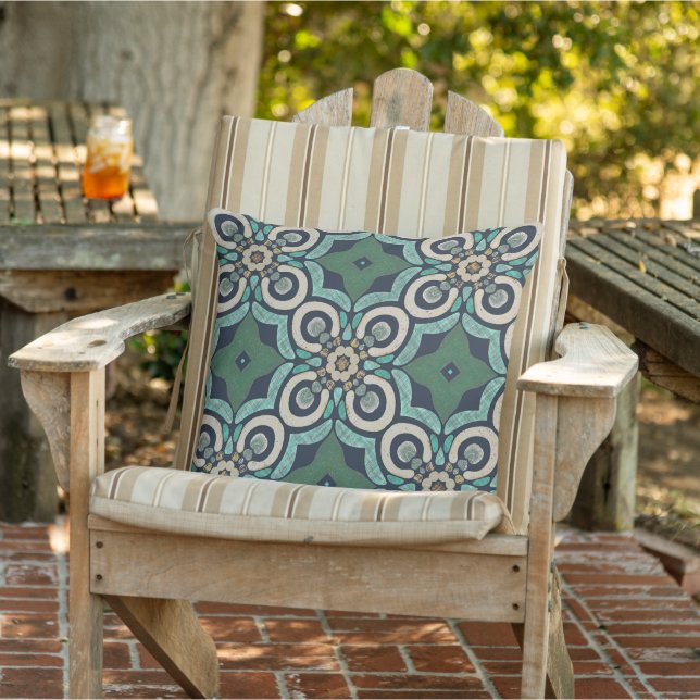 Taupe Brown Teal Grönt Blue Orient Tribal Art Kudde (Stol)
