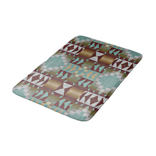 Taupe Brown Turcos Aqua Blue Tribal Mönster Badrumsmatta