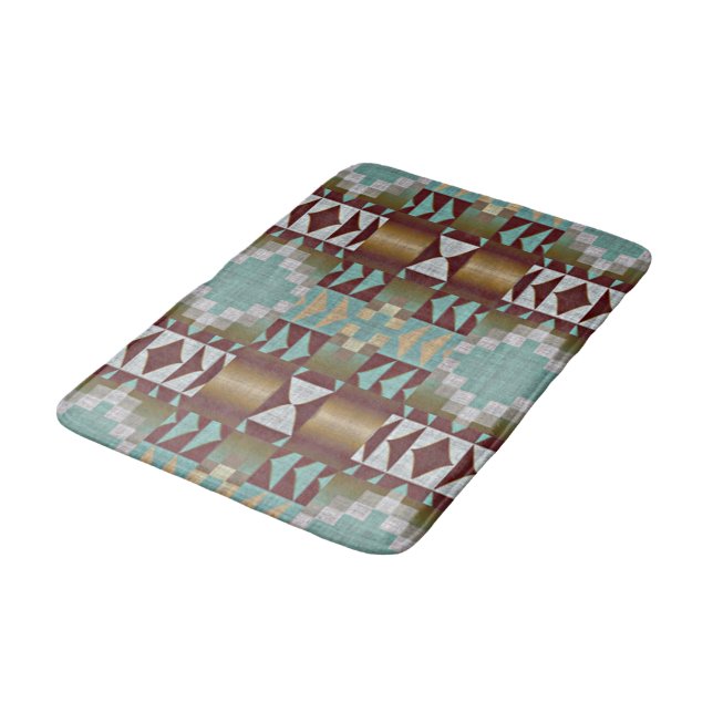 Taupe Brown Turcos Aqua Blue Tribal Mönster Badrumsmatta (Vinklad)