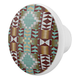 Taupe Brown Turcos Aqua Blue Tribal Mönster Knopp
