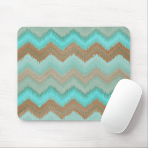 Taupe Brun Aqua Turkos Ikat Sicksack Mönster Musmatta