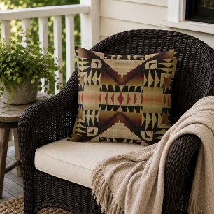 Taupe Brun Beige Mörkröd Svart Tribal Art Kudde