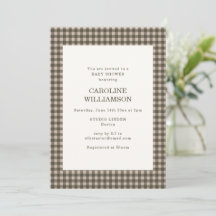 Taupe Brun Gingham Kryssrutigt Retro Baby Shower