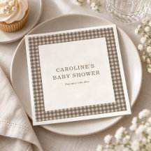 Taupe Brun Gingham Rutigtryck Baby Shower