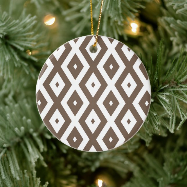 Taupe brun och vit diamant mönster julgransprydnad keramik (Träd)