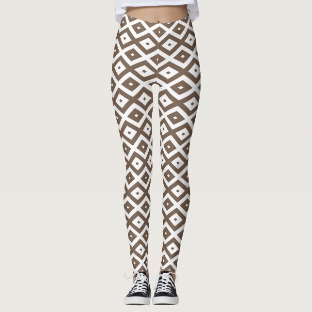 Taupe brun och vit diamant mönster leggings (Framsida)