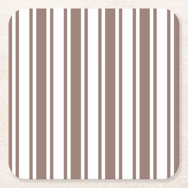 Taupe brun och vit kandy rand underlägg papper kvadrat (Framsidan)